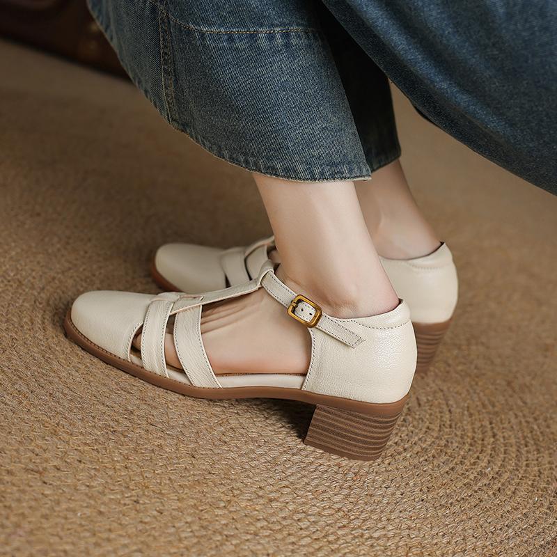 Fashion 2025 New Fashion Classics Genuine Leather Sandals Woman Thick High Heels Sandals Office Ladies Dress Summer Shoes Heels Women