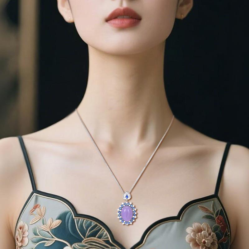 Premium Dan Light Luxury Purple Jade Egg Noodles Pendant Violet Light Luxury Jewelry Pendant Necklace Collarbone Chain Women's Necklace