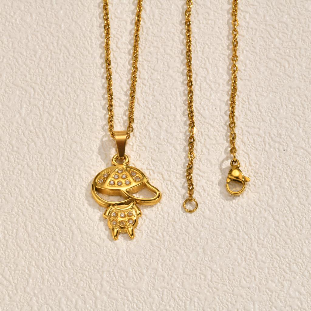 Little Boy Little Girl Necklace for Men Women Couple,Gold Color Crystal Zircon Hat Boy Pigtail Girl Sweater Chain Collar Gift