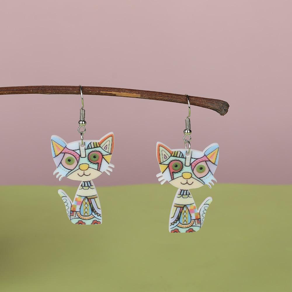 Cartoon Colorful Cat Cute Earrings, Full Hosting Environmentally Friendly Acrylic Earrings.