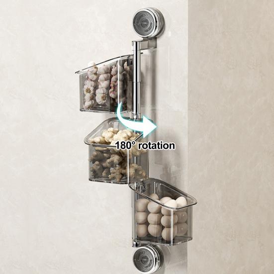 Úložný regál s přísavkami s drenážními otvory Velká kapacita Otočný design Snadná instalace Nástěnný kuchyňský organizér
