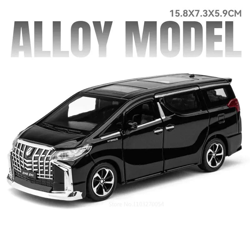 

1:32 COASTER Alphard Alloy Police Cars PV Diecast Mode Car Toy Doors Opened Sound Light Pull Back Rubber Tire Toy Ornaments Gift