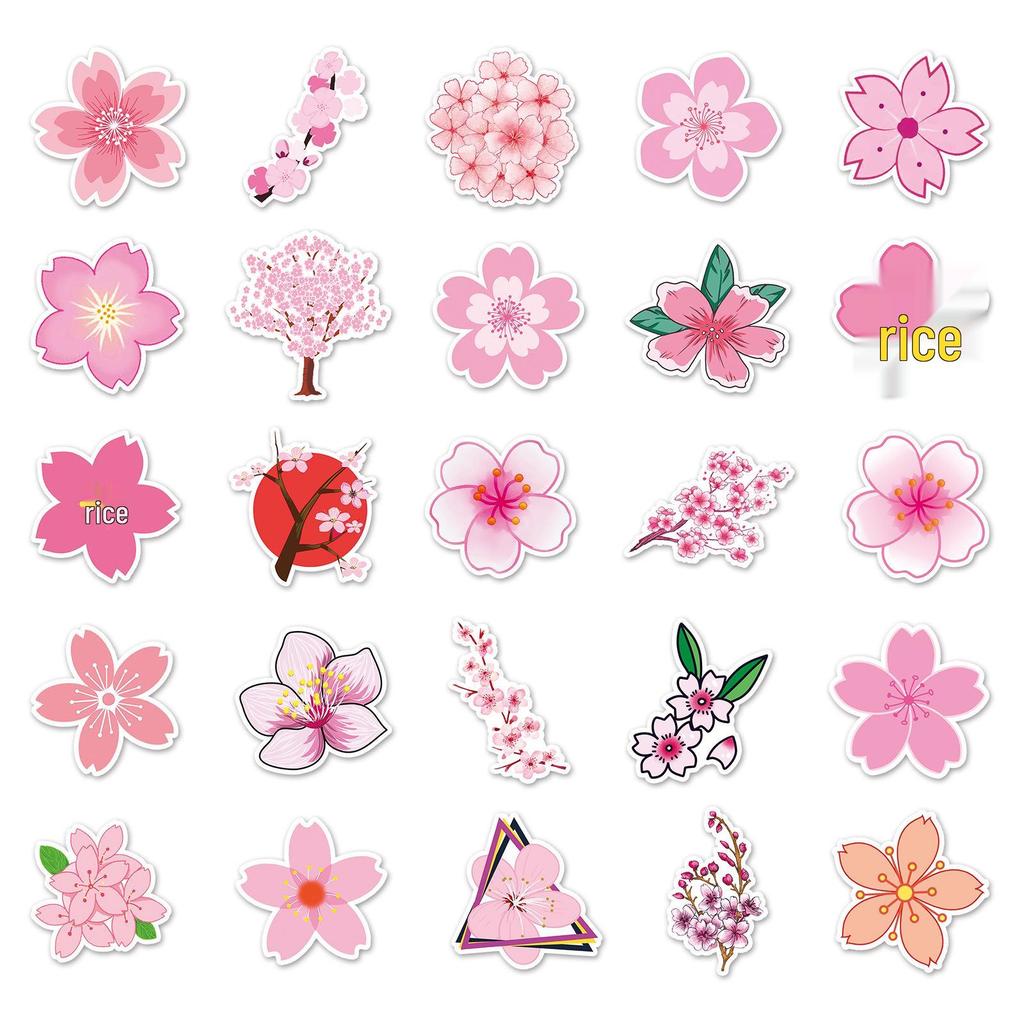 50pcs Cherry Blossom Waterproof Epoxy Stickers: Cartoon, Sports, Graffiti, Journal, Car, Stationery