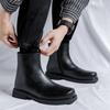 British Style Mens Fashion Chelsea Boots  Designer Square Toe Shoes Cowboy Original Leather Boot Handsome Ankle Botas Mans