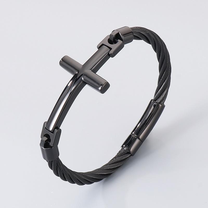 Kalen Chunky Stainless Steel Cross Bangle Men's Rock Hip Hop Mesh Chain Jewelry Shining Gold Color Accessories Gift