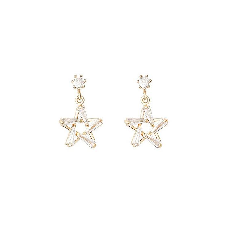 Dongdaemun no ear hole explosion zircon exquisite super flash sweet star stud earrings women's ear clips no hole high sense earrings