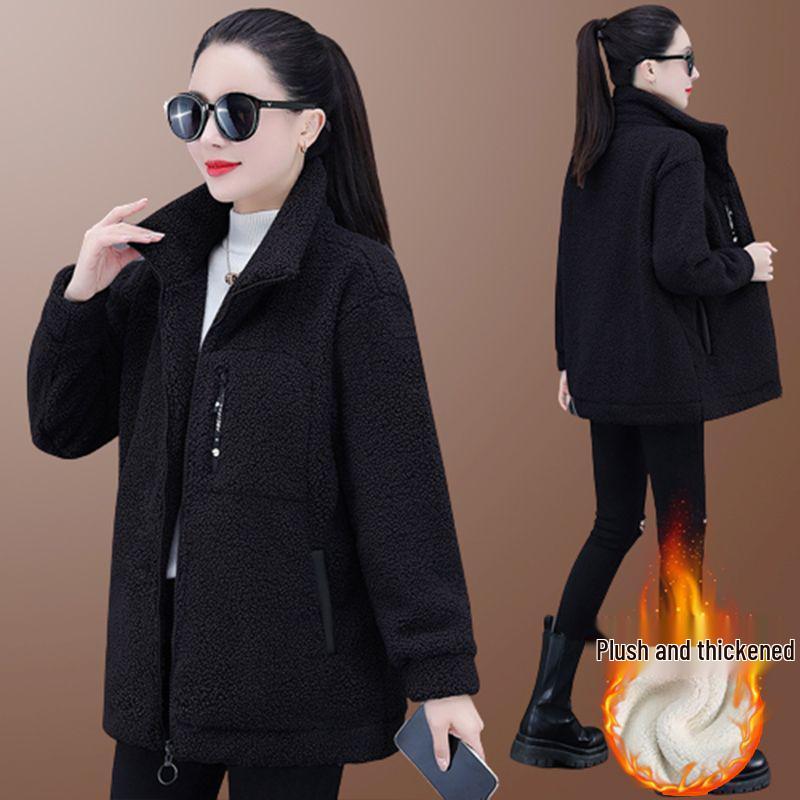 Women's Lambswool Fleece Jacket 2025: New Winter Style, Plus Velvet, Thick, Versatile, Loose-Fit, Plus Size, Stylish Top