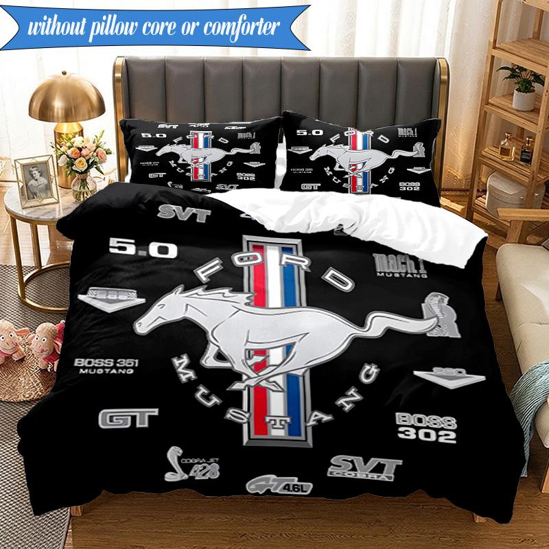 3PCS Mustang Printed Bedding Set For Bedroom dormitory, Includes 1 Duvet Cover & 2 Pillowcases for All Seasons Home Decor Fan gifts