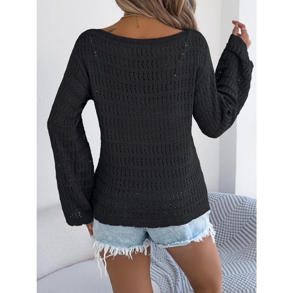 GMXIA Early Autumn One-neck, Cut-out Long-sleeved Knitted Sweater, Casual and Loose Outerwear for Women