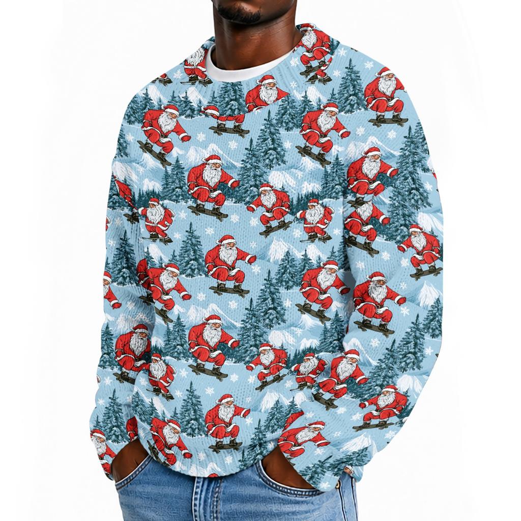 Men's Neck Knit Sweater with Christmas Print for Fall Winter Holiday