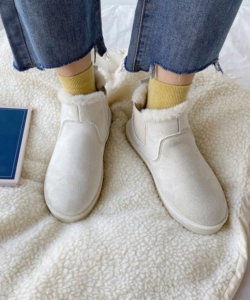 Missmo Sheepskin Boa Snow Short Boots with Side Gore and Fleece Low Flat Comfortable To Walk Thick Furry Work Cold Winter Boots Size Women's Boots,