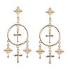 Women Metal Cross Design Earrings Long Alloy Engraved Delicate Earrings