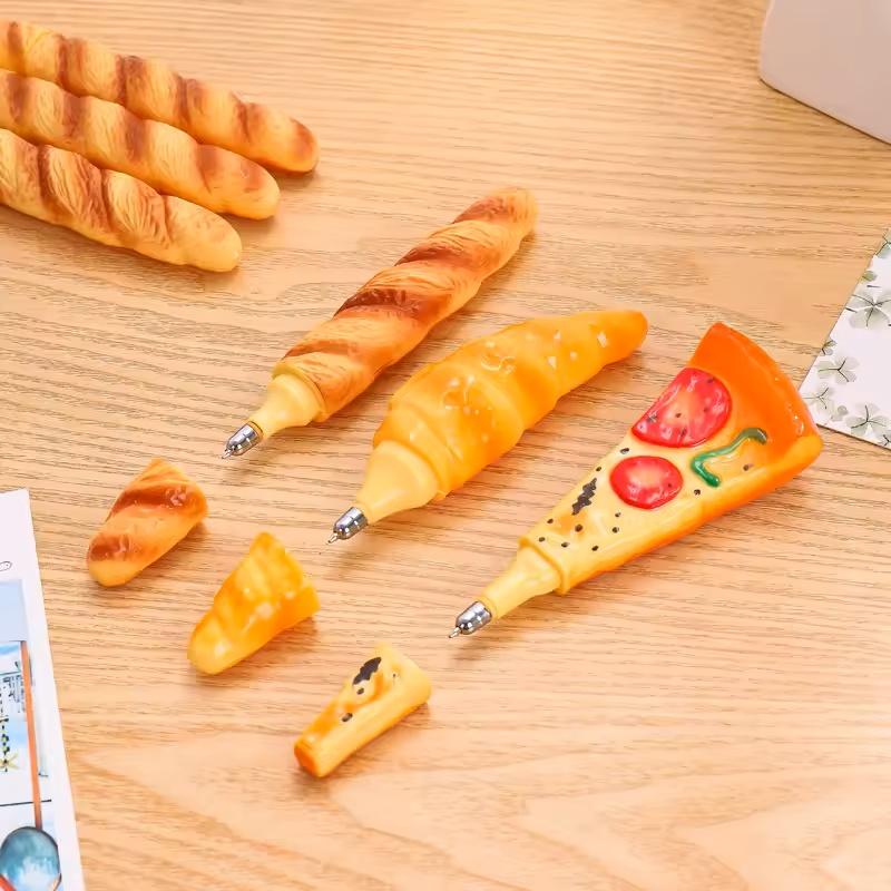 Novinka Chléb Kuličkové pero Magnetická Pizza Croissant Bageta Černá Barva Inkoustový váleček Kuličková pera Magnet na ledničku Školní dárek