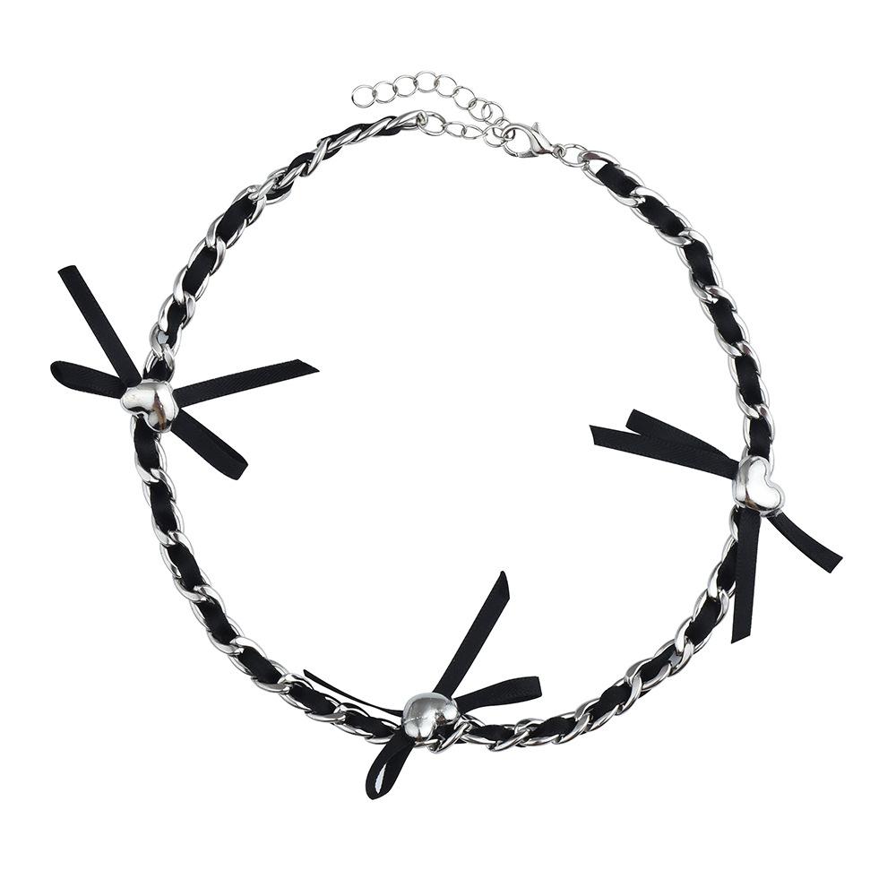 Love Bow Metal Chain Necklace Women'S 2024Chocker Neck Chain Leather Butterfly