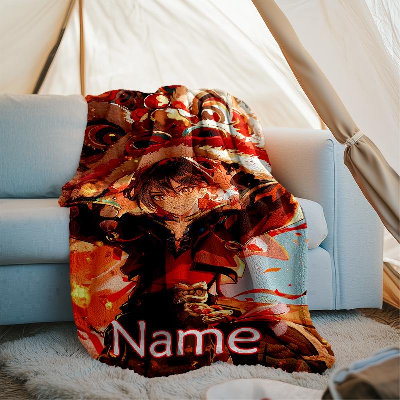 Pătură Personalizată cu Nume - Design cu Personaje Genshin Impact, Pătură pentru Canapea, Pat, Călătorii, Camping - Moale și Călduroasă, Cadou Minunat