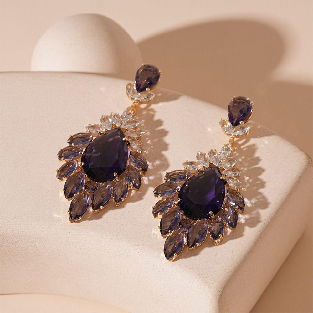 Light Luxury Vintage Crystal Earrings Exaggerated Ear Jewelry Rhinestone Drop Earrings  Party