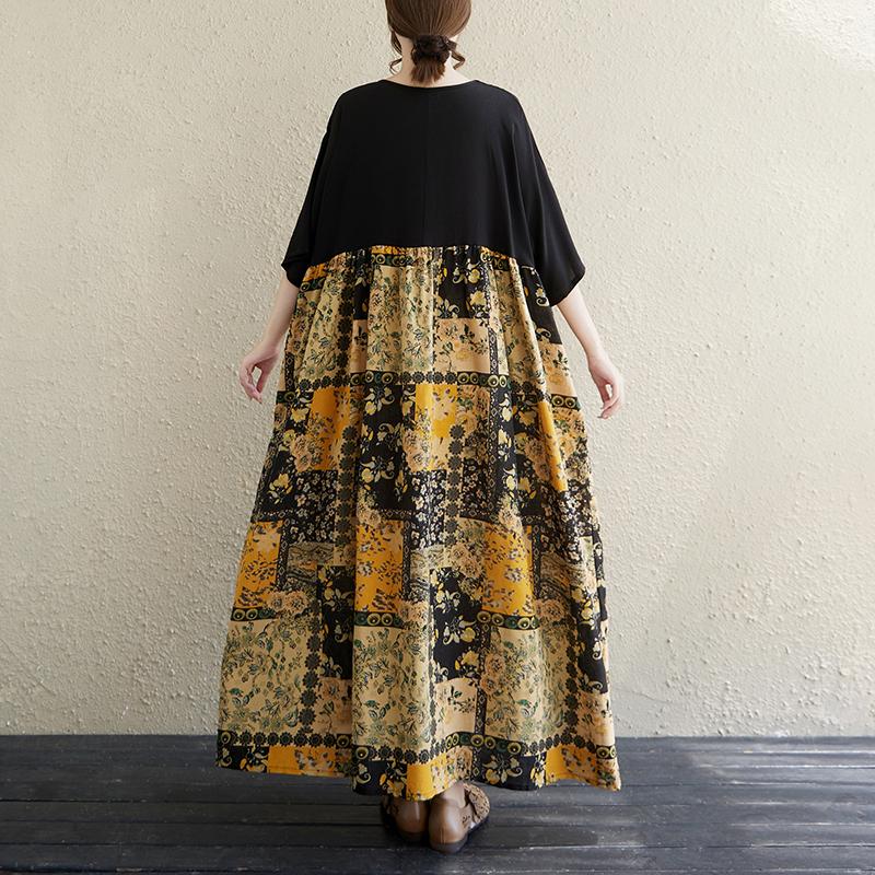 DIMANAF Plus Size Women Summer Dress Elegant Style Basic Vintage Long Dress Linen Loose Large Dress