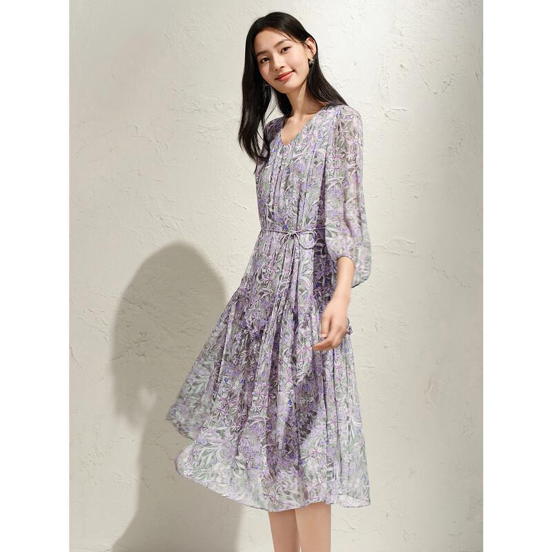 Jiu Zi Annakou French Romantic Floral V-Neck Chiffon Waist Dress