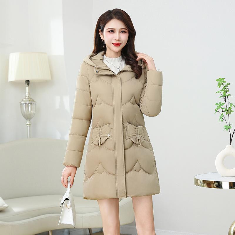 Down Cotton Jacket Women's Mid-length Model 2025 New Winter Korean Version Slim and Thickened Warm Hooded Jacket Cotton Jacket