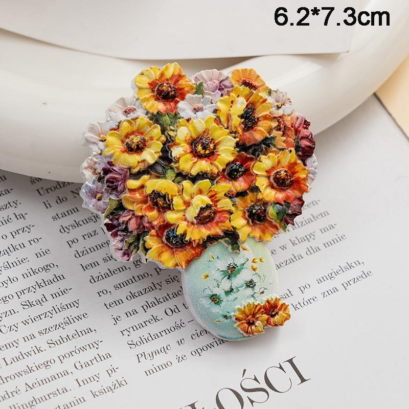 Magneți de frigider cu flori creative, pictură în ulei, flori, magneți pentru decorarea frigiderului, autocolante magnetice cu trandafir de floarea soarelui