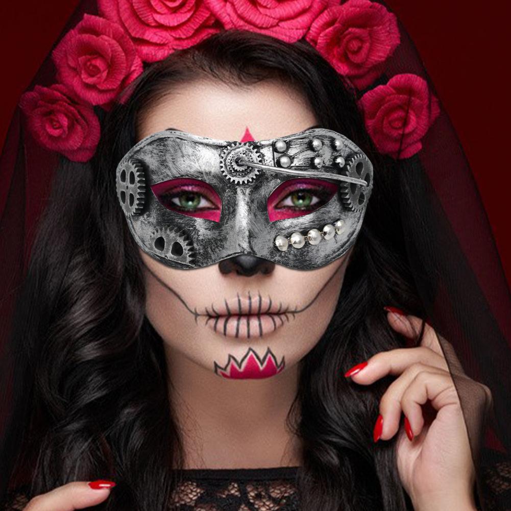 Party Eyewear Masquerade Half-face Mask Gear Steampunk Retro Silver-plated Polished Cosplay Mask Men Women Halloween Costume
