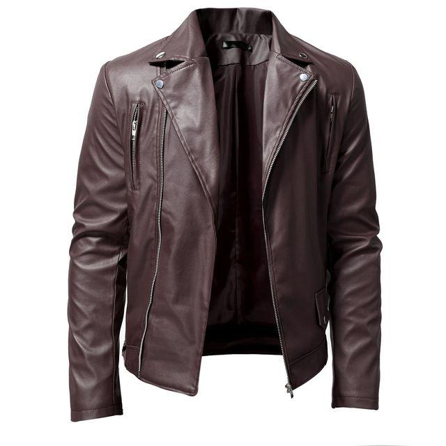 2026, Men  S, Oblique Zipper, Casual, Pu Leather Jacket, Youth, Fashion, Suit Collar, Leather Jacket S
