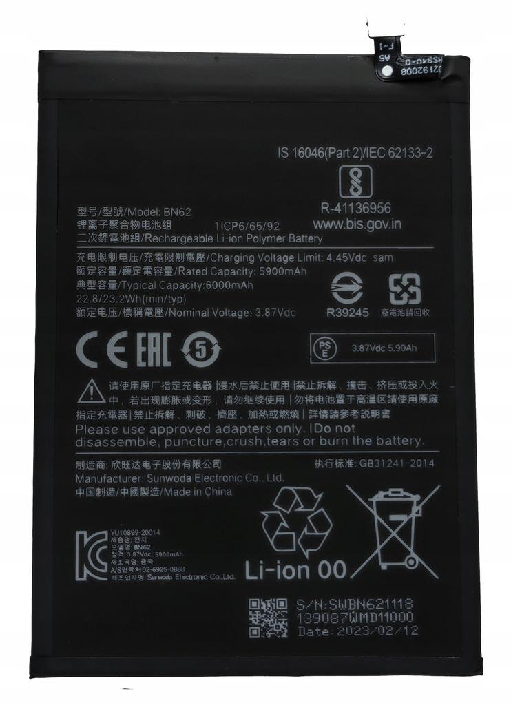 Neue Batterie Bn62 Passt für Xiaomi Redmi 9T M2010J19Sg M2010J19Sy 6000Mah