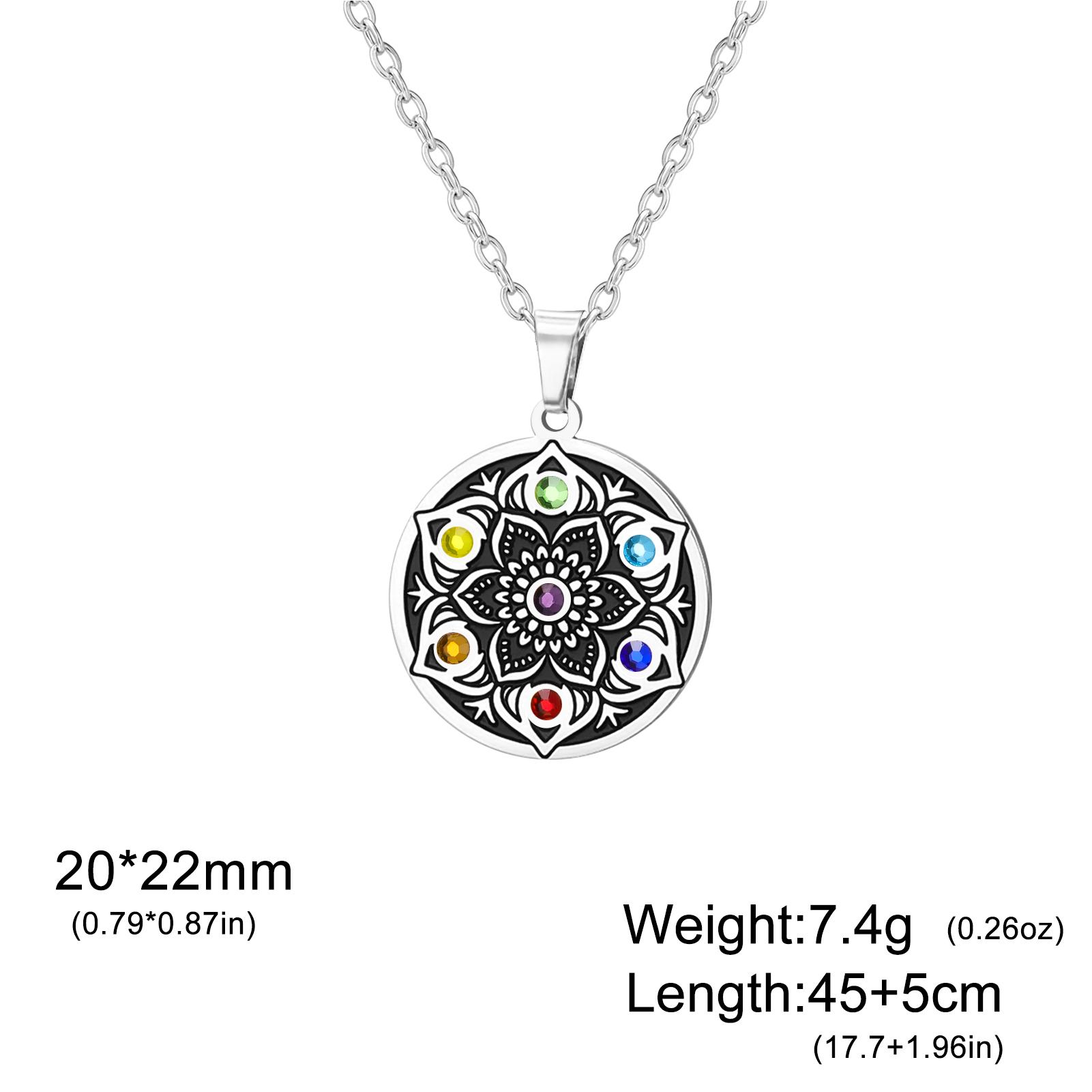 Chakra Mandala Necklace 7 Chakra Pendant Necklaces Boho Flower Meditation Jewelry Spiritual Yoga Necklace for Women 45cm