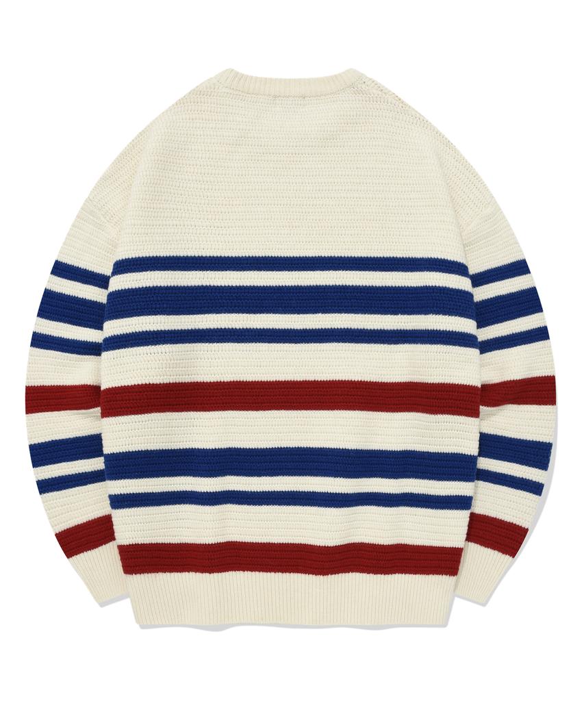 COVERNAT Two-Tone Striped Crew Neck Knit Ivory