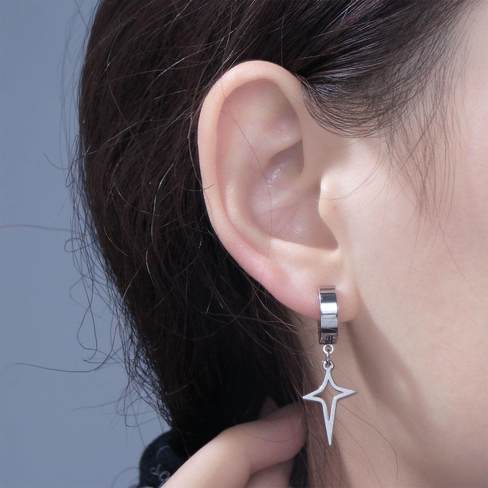 Stainless Steel Men Hoop Earring Clip Earring Cross Star Dangle Earring Korean Style Ear Cuff