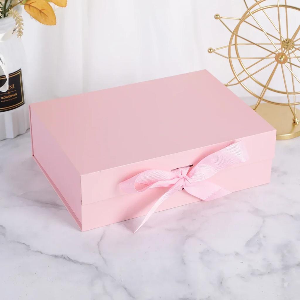1/2pcs Pink Gift Box, Foldable Gift Box, Pink Box with Ribbon and Lid, Perfect for Engagement, Birthday, and Party Gifts