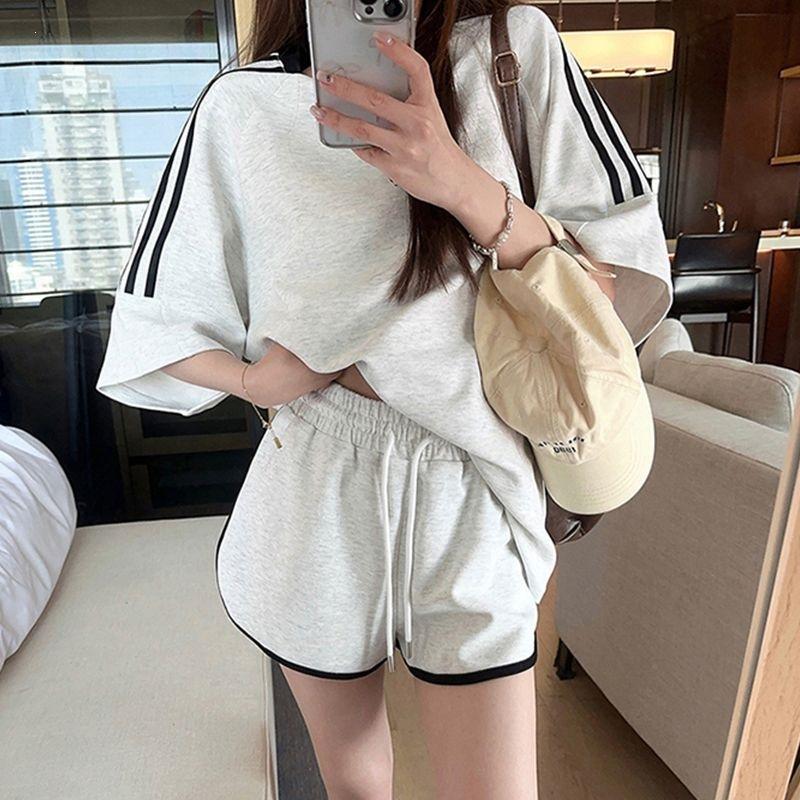 Lazy wind casual sports suit female summer student small loose thin short-sleeved shorts running two-piece set