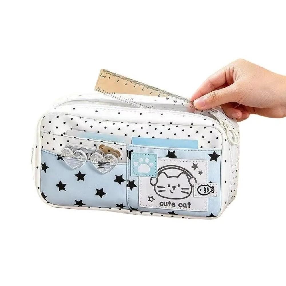 Multi-Layer Pencil Case Cat Pattern Stationery Bag Stationery Organizer Pen Bag Office