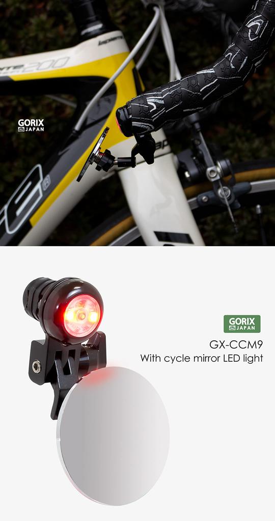 GORIX Cycle Mirror with LED Bar Bicycle Road Rearview Mirror Safety Easy To Auxiliary Mirror Lights, End, Mirror, Bike, Lightweight, (GX-CCM9),