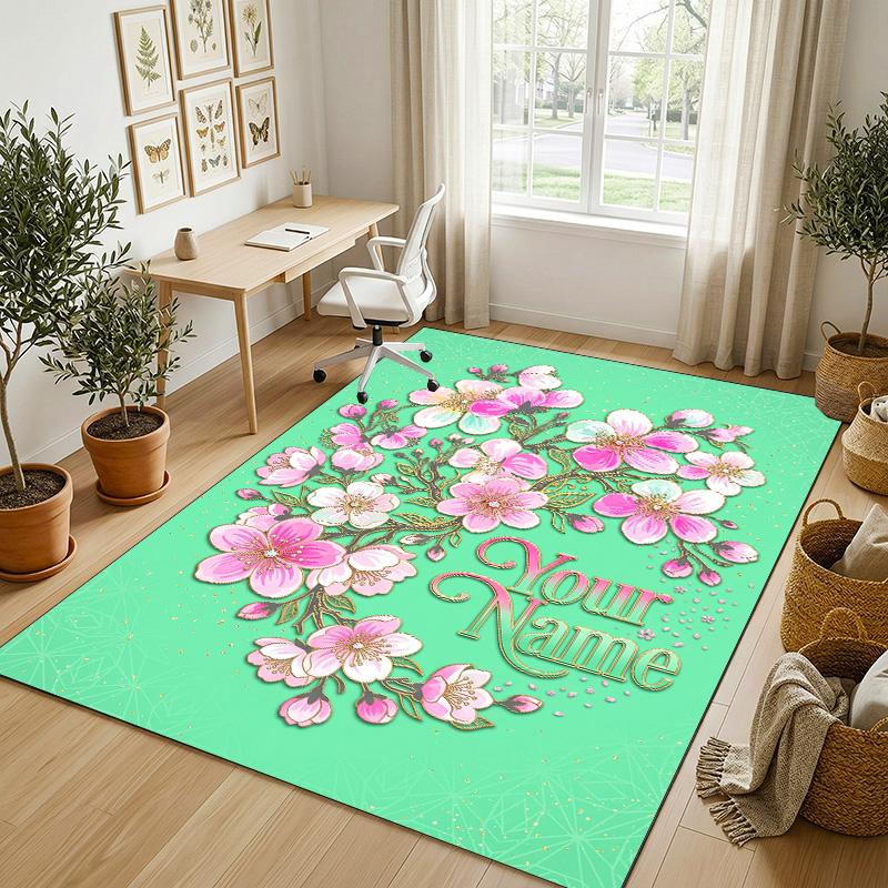 Cherries Disco Ball Theme Soft Crystal Velvet Rug Custom Name & Text Print Non Slip Floor Rug for Bedroom Living Room