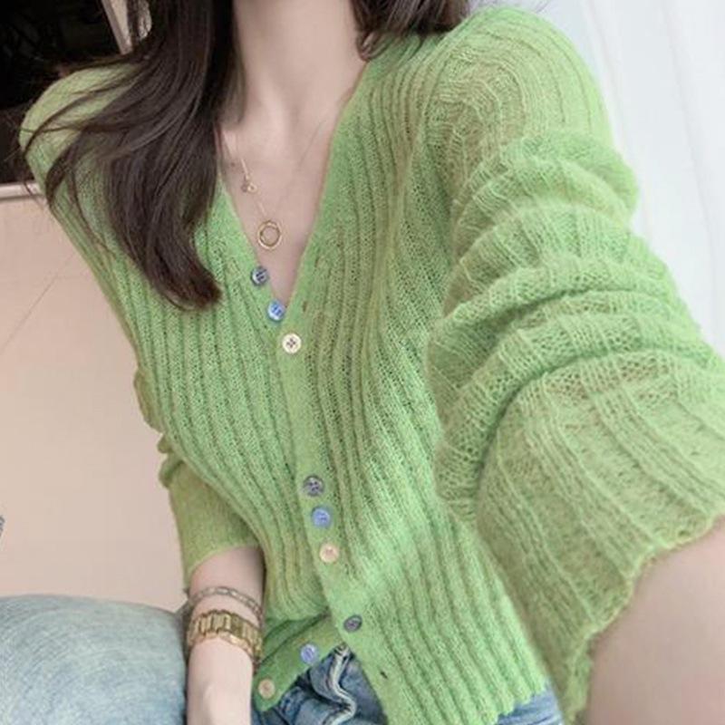 

Женская летняя полосатая трикотажная рубашка с длинным рукавом, трикотажная одежда с защитой от солнца с дизайнерским смыслом 3XL зелёный