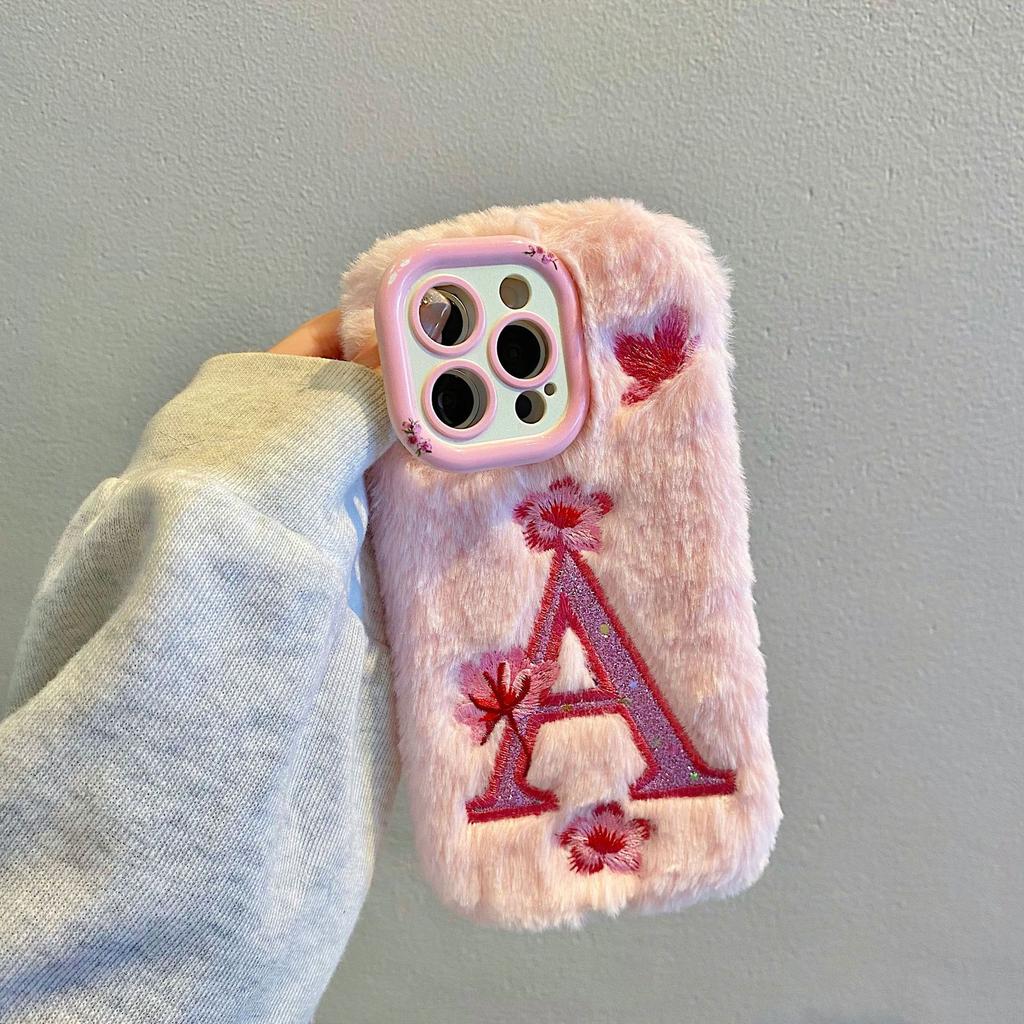 Autumn and Winter Plush Butterfly Flower Mobile Phone Case for Apple 16PROMAX Trend 15 Fine Holes 12 Letters Bracket 11