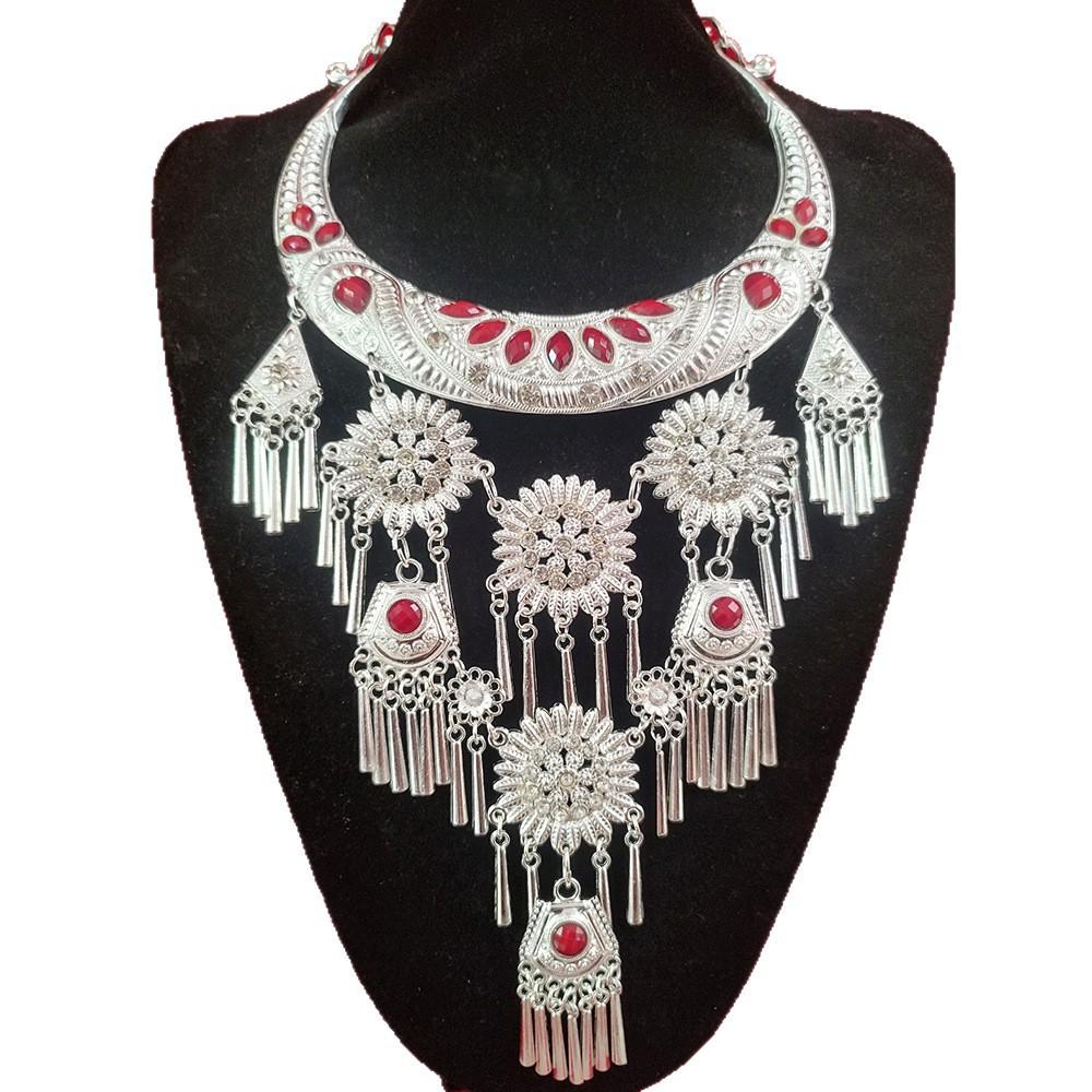 Landie Ethnic Style Exaggerated Miao Silver Large Collar Miao Silver Characteristic Gem Collar Miao Dance Jewelry Women's Necklace