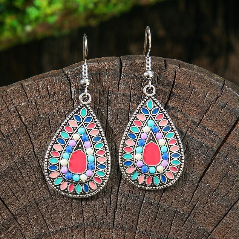 Orecchini Smaltati Colorati Etnici Retrò Bohemien da Donna Boho Fiore Vuoto Geometrico Rotondo Vintage Pendenti Gioielli Regalo