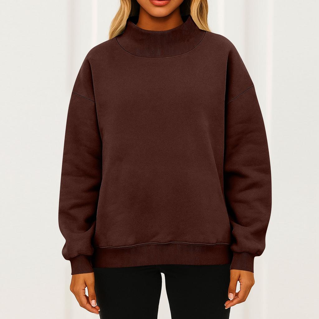 Women's Fashionable Casual Color Round Neck Long Sleeved Pullover Loose Sports Shirt Sweatshirt Top