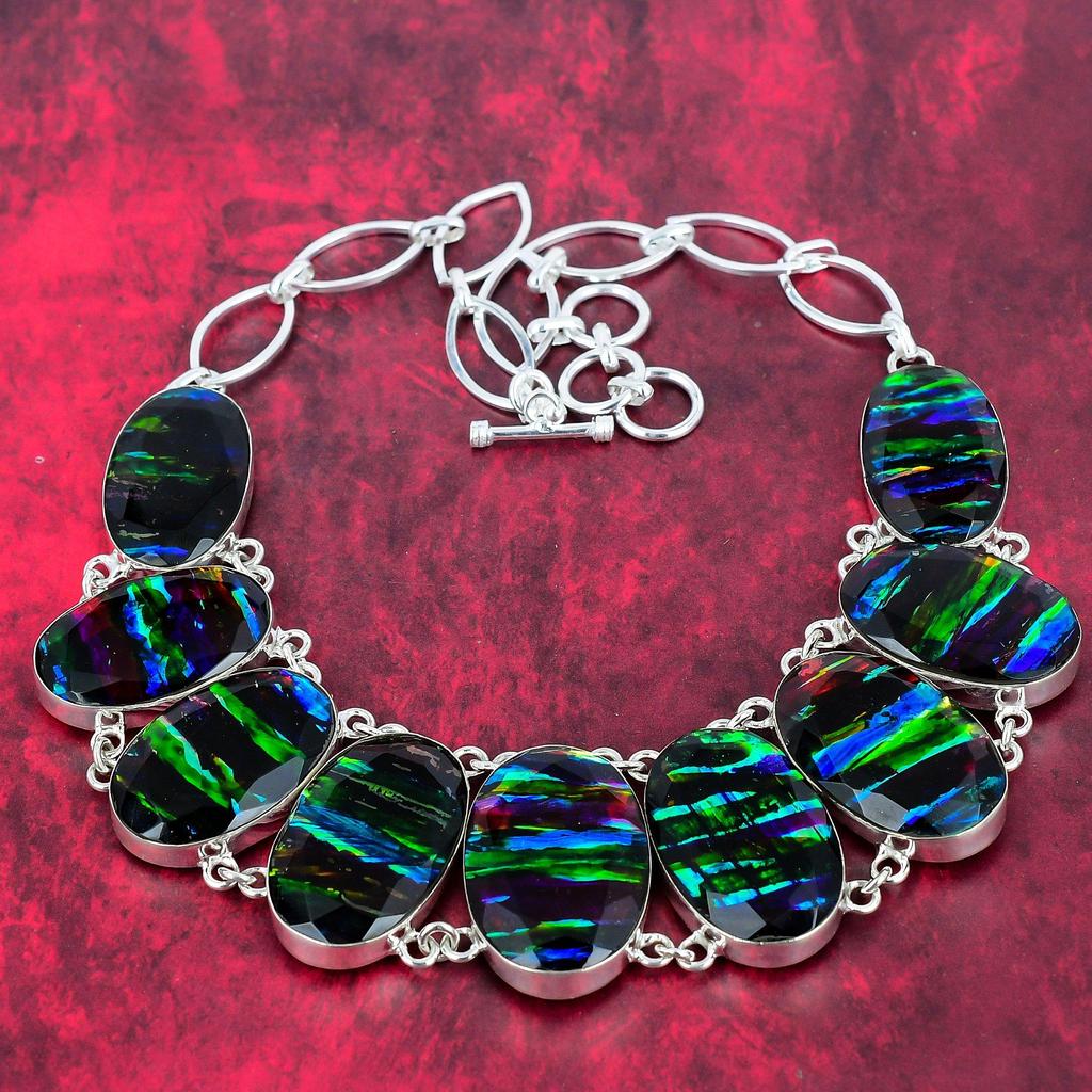 Ammolite Gemstone Jewelry, 925 Solid Sterling Silver Necklace & Bracelet Jewelry Set For Her, Amazing Handmade Gorgeous Set Jewelry