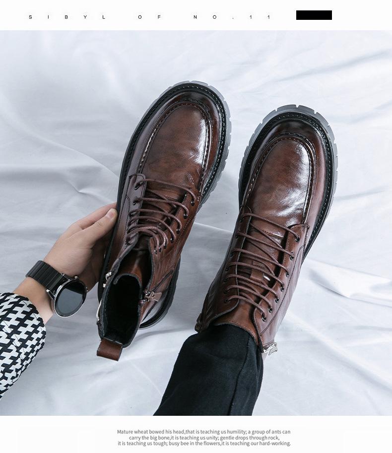 New Men's High-Top Leather Martin Boots - Autumn/Winter European & American Fashion, Lace-Up Motorcycle Ankle Boots.