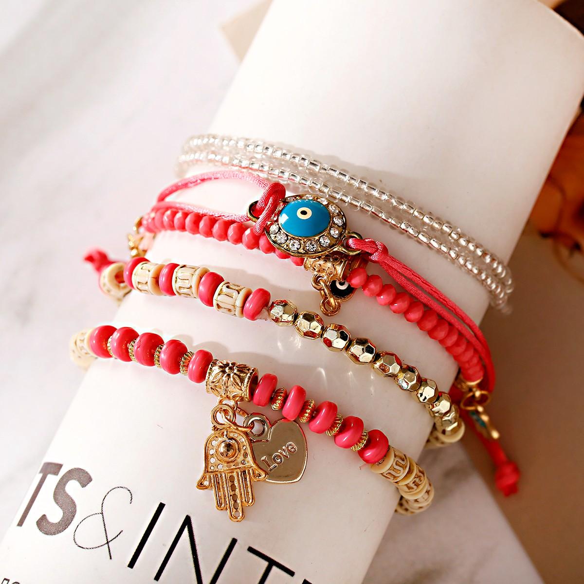 

Boho Multilayer Beads Bracelet Set for Women Turkish Evil Eye Fatimid Hand Beaded Chain Bangle Girls Summer Party Zircon Gift