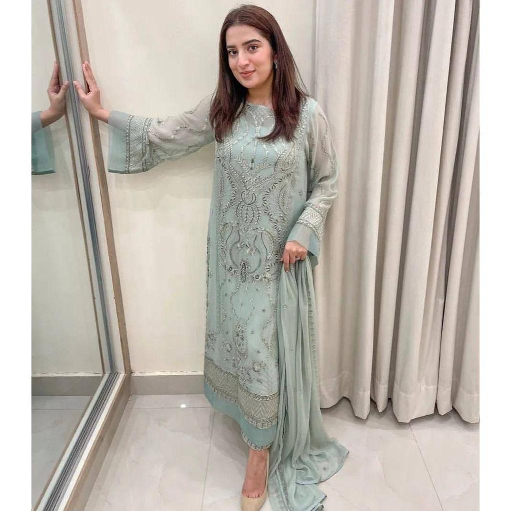 *Launching New  Đěsigner Party Wear Look Heavy Faux Georgette Top Bottom & Dupatta Set*