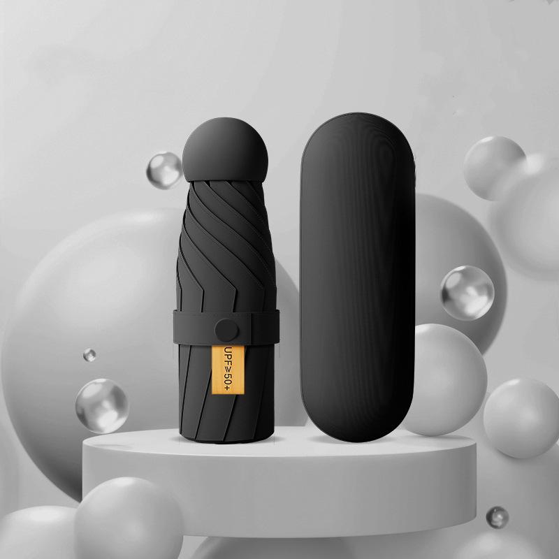 Black Plastic 50% Fold Ultra-Light Pocket Umbrella - Portable, Mini, for Sun/Rain