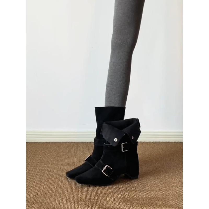 Koeienhuid versie~ retro mat leer temperament binnenhoogte verhoging western cowboylaarzen dames niche nieuwe gesp korte laarzen
