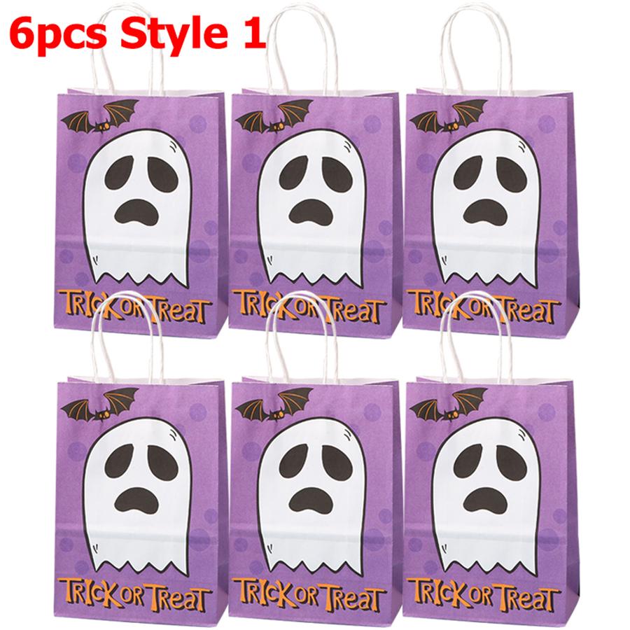 6pcs Halloween Theme Gift Paper Packaging Bag Reusable Eco-friendly Party Goodie Bag Creative Gift Bag Party Favor Supplies