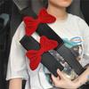 1pc Cute Red Bowknot Universal Car Safety Seat Belt Cover Soft Plush Shoulder Pad Styling Seatbelts Car Mirror Case Accessories