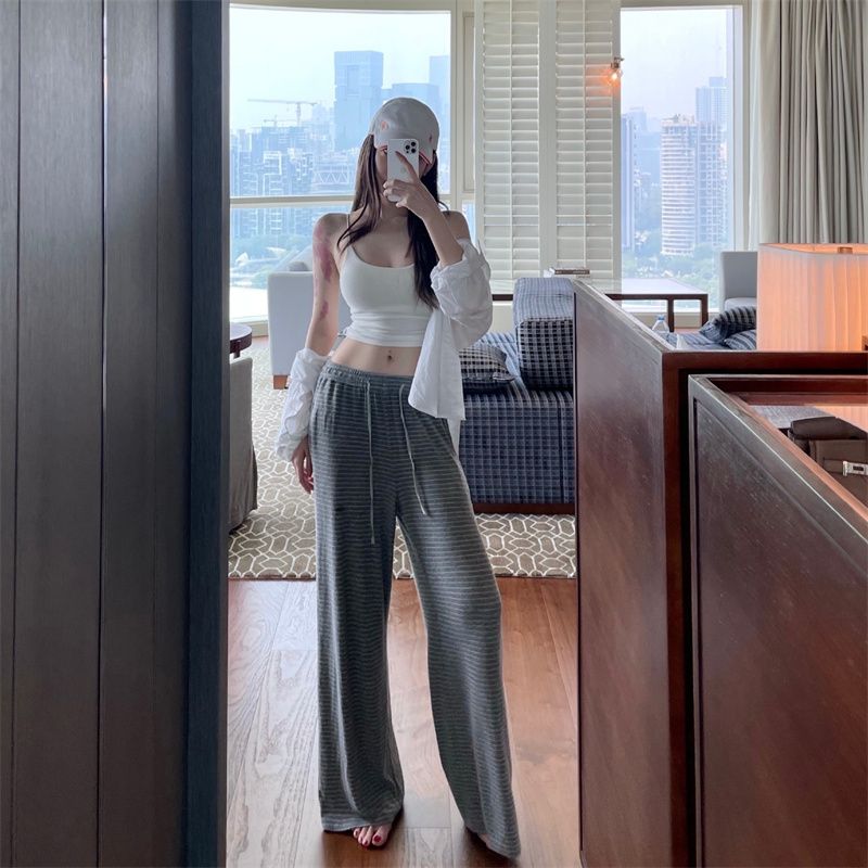 

Hua Shanshan Casual Multicolor Elastic Waist Strap Knitted Trousers Gray S