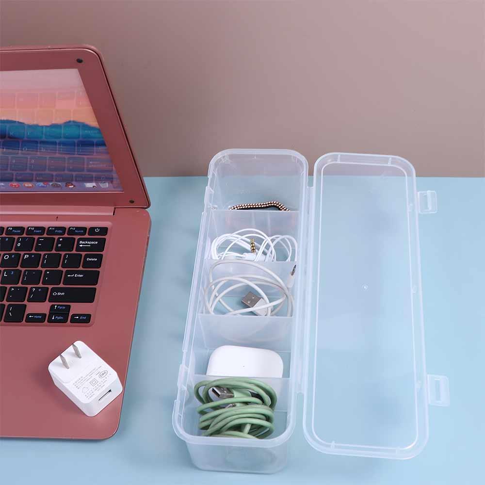 Transparent Desktop Organizer Dustproof Cable Holder 5 Grids Cable Container  Desk Home Office